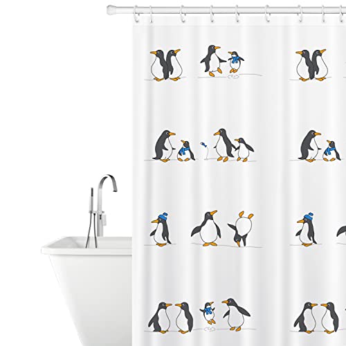 Tatkraft Penguins Duschvorhang Textil aus Polyester, Wasserabweisend und Waschbar, Badvorhang mit 12 Vorhangringe, 180x180cm von Tatkraft