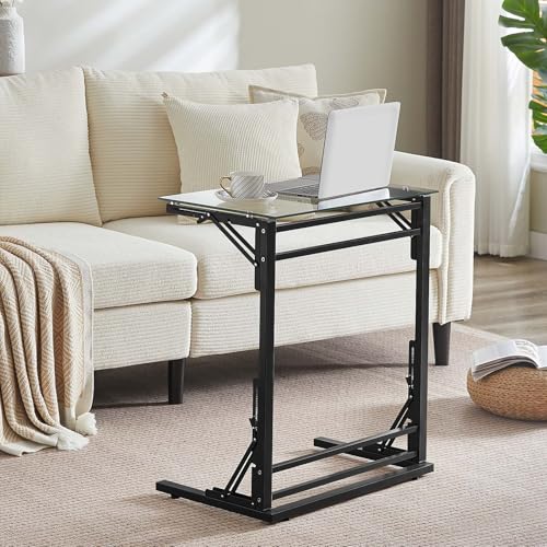 Tatub Klappbarer C-förmiger Beistelltisch, Kleiner Beistelltisch aus gehärtetem Glas, für Couch oder Bett, faltbares TV-Tablett, Laptop-Schreibtisch mit schwarzem Metallrahmen, 61 cm von Tatub