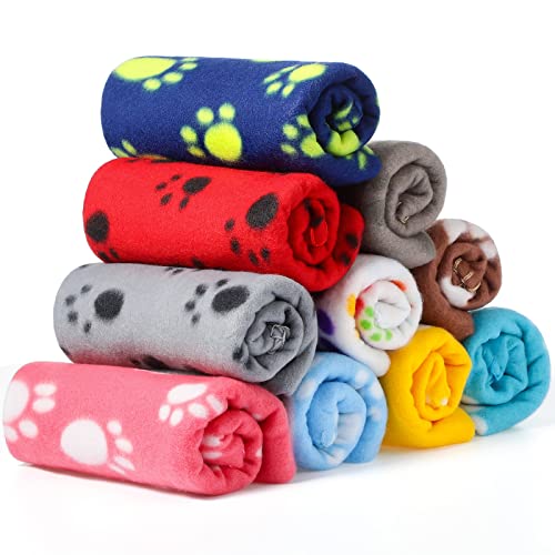 10 Stück Haustierdecken mit Pfotenabdruck für Hunde und Katzen, weiche Fleece-Decken, Schlafmatte, Bettbezug für Kätzchen, Welpen und andere kleine Tiere, 61 x 71 cm (helle Farbe) von Tatuo