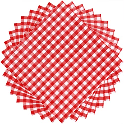 100 Blätter Gingham Papier Servietten Einweg Karierte Papier Servietten 12,9 x 12,9 Zoll Servietten für Familie Abendessen, Picknick, Neujahr, Weihnachten, Party (Rot und Weiß)(176) von Tatuo