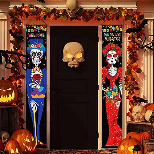 2 Stück Tag der Toten Veranda-Schild Dia De Los Muertos Veranda-Dekorationen 20 x 180 cm Herbst Mexiko Willkommen Halloween Türbanner Herbst Hängende Wandbanner für Festival Indoor Outdoor Dekoration von Tatuo