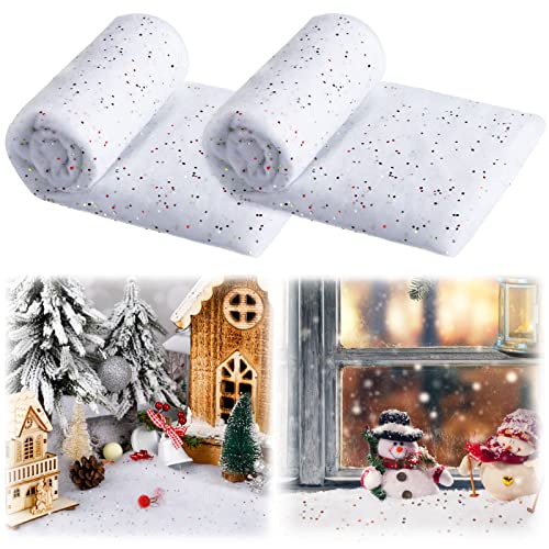 Tatuo 2 Stücke Weihnachten Glitzerte Schneedecke Wunderland Kunst Baumwolle Schnee Glitzerte Decke Weiß Schnee für Weihnachten Dekoration, Dorf Displays, Weihnachtsbaum, 39,37 x 19,68 Zoll von Tatuo