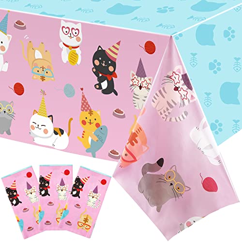 3 Stück Katze Thema Party Tischtuch Katze Geburtstag Party Zubehör Tischdecke Dekorationen Rosa Tischtuch Mitgebsel für Kinder und Haustier Geburtstag 54 x 108 Zoll von Tatuo