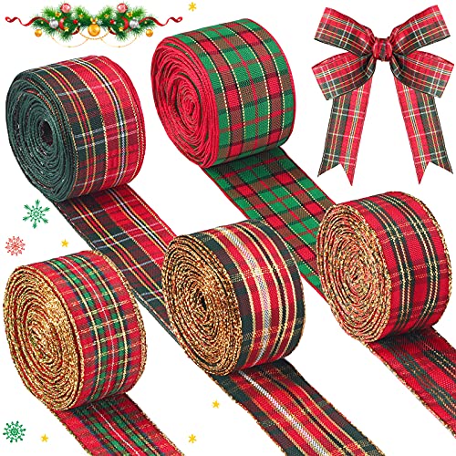 5 Rollen 30 Yards Büffel Plaid Verdrahtet Bänder 1 Zoll Büffel Kariert Bänder Weihnachten Verdrahtet Bänder Büffel Kariert Bänder Winter Kranzbänder für DIY Basteln Geschenk Verpackung Bögen von Tatuo