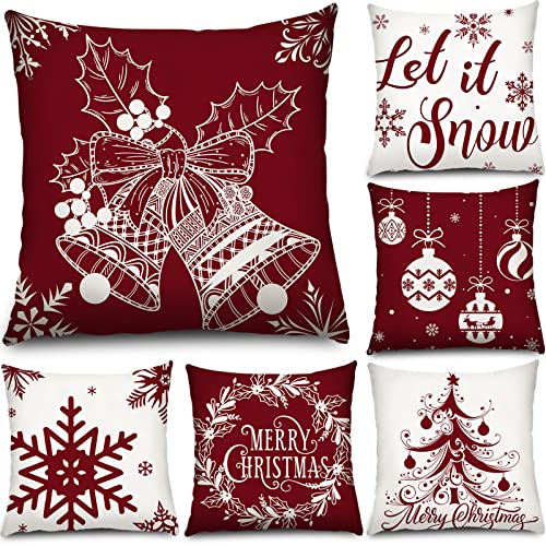 Tatuo 6 Stück Weihnachten Kissenbezüge 45 x 45 cm Kurzer Plüsch Weihnachtskissen Bezüge Kissenhülle für Sofa Couch Deko Rot Winter Urlaub Party Kissen Vintage Dekoration von Tatuo