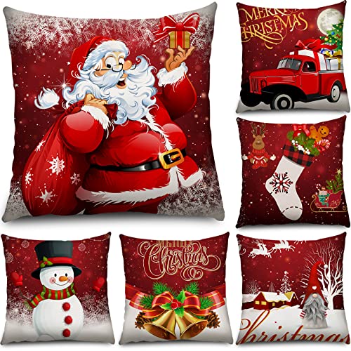 Tatuo 6 Stück Weihnachten Kissenbezüge Dekoration Weihnachten Zierkissenbezüge Feiertag Dekokissen Kissenhülle für Sofa Couch Weihnachten Büro Schlafzimmer Deko (Lustiger Stil, 18 x 18 Zoll) von Tatuo