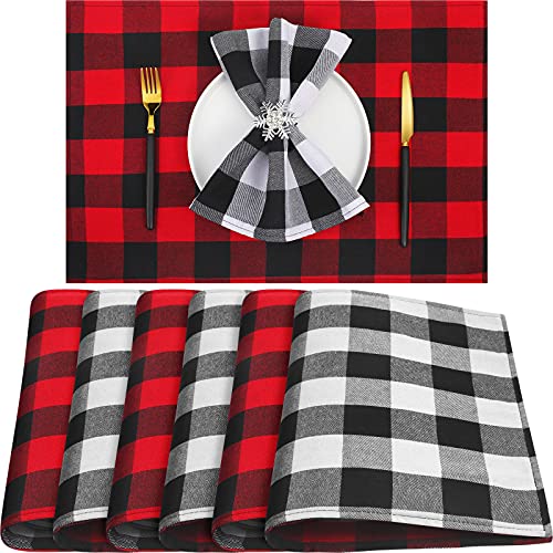 6 Stücke Doppelseitige Büffel Plaid Tischsets 18,9 x 13 Zoll Gingham Kariert Platzsets Dekorative Esstischsets Waschbare Weihnachten Tischsets für Weihnachten Haus Tisch Werkzeuge von Tatuo