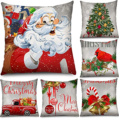 6er Set Weihnachten Kissenbezüge Weihnachten Kissenhülle Vintage Weihnachten Dekoration Kissenbezug Schneeflocken Kissenbezüge für Sofa Bett Auto 45 x 45 cm von Tatuo