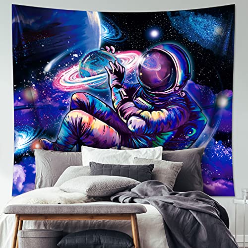 Astronaut Wandbehang Wandteppich Galaxy Planet Wandteppich Psychedelisch Hippie Platz Wand Dekoration mit Sternen Hhimmel Kunst Natur für Schlafzimmer Wand Dekoration (59,1 x 51,2 Zoll) von Tatuo