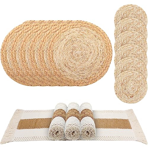 Boho-Makramee-Tischläufer, Platzset und Untersetzer, rustikaler Tischläufer mit Quaste, saugfähig, Boho-Platzset, natürliche Jute, Bauernhaus-Untersetzer für Getränke, Schreibtisch, Dekor (frisch) von Tatuo