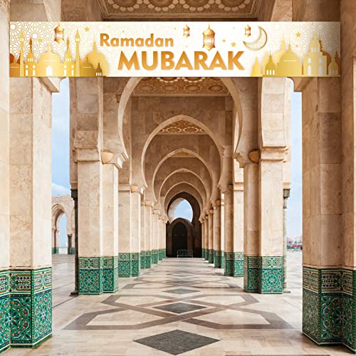 Tatuo Ramadan Mubarak Banner Kareem Dekor Banner Weiße Gold Ramadan Dekoration Fotoautomat Hintergrund Eid Mubarak Deko Girlande Muslimisches Hängendes Party Banner für Garten Outdoor Zuhause von Tatuo