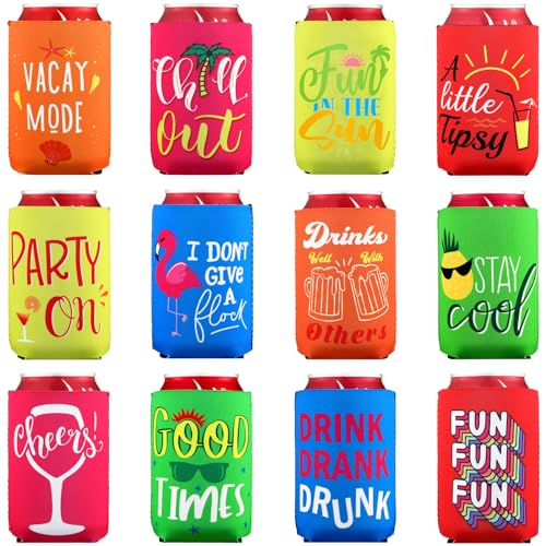 Tatuo 12 Packungen gewellte Dosenkühlerhülse, lustige Bierdosen-Kühlerabdeckungen, Strand-Thema, Bierhülle, isoliertes Neopren für Getränkeflaschen (klassische Farben, 9,5 x 12,7 cm) von Tatuo