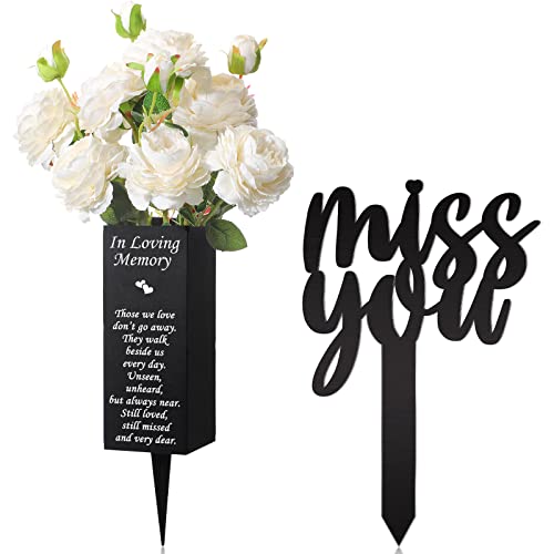 Tatuo 2 Stück Grabmarker aus Metall, Gedenkpfahl, Trauer, Grab, Friedhofsvase, für Grab, Friedhof, Grab, Blumenvase, Gedenkblumenhalter, mit Spitz, Friedhofsdekoration für Grab, Outdoor von Tatuo