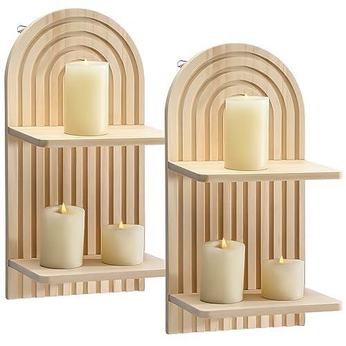 Tatuo 2 Stücke Boho Holz Sonne Regenbogen Wandregale Böhmische Kerzenhalter Hängeregal Wandhalterung Bücherregal für Wohnzimmer Badezimmer Schlafzimmer Klassenzimmer Büro Kinderzimmer Wanddekoration von Tatuo