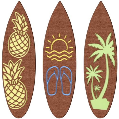 Tatuo 3 Stück Sommer-Surfbrett-Wandschild aus Holz, Stranddekoration, hawaiianischer tropischer Hibiskus, Blume, Bar, Wanddekoration, Ananas, Meeresschildkröte, Türschild für Party (40 x 12 x 0,5 cm, von Tatuo