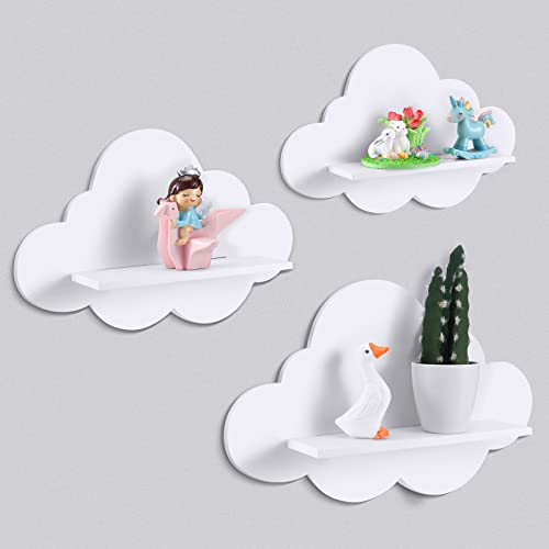 Tatuo 3-teiliges gewelltes Schweberegal – niedliche Wolke Gänseblümchen Pflanze Wandregal Kawaii dänische Raumdekoration Funky Squiggle Preppy Bücherregal (Weiß, Wolke) von Tatuo