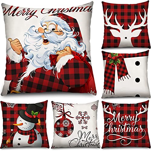 Tatuo 6 Stück Weihnachten Kissenbezüge 18 x 18 Zoll Büffel Plaid Kissenbezug Weihnachten Kissenbezug Weihnachtskissenbezug Weihnachten Winter Sofa Couch Schlafzimmer Dekoration von Tatuo