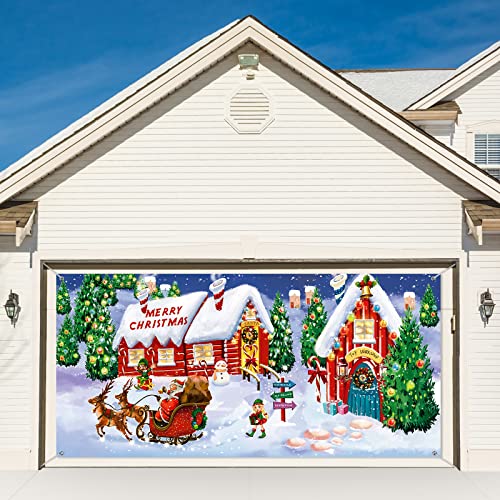 6 x 13 Fuß Weihnachten Urlaub Garagentor Banner Abdeckung Outdoor Groß Merry Christmas Schneemann Weihnachtsmann Gnome Banner Hintergrund Hängende Deko für Wand Hintergrund Foto Requisiten von Tatuo