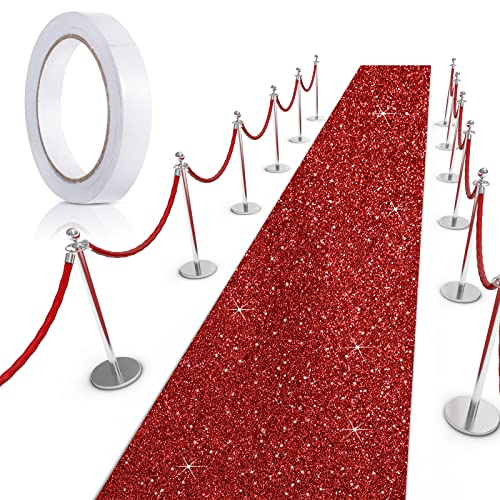 Tatuo 75 cm x 9,14 m Roter Teppich Läufer Hochzeit Teppich VIP Eventteppich mit Teppich Klebeband 55 GSM Dicke Flur Teppich für Weihnachten Verlobung Innen Draußen Kirche Deko (Glitzer Rot) von Tatuo