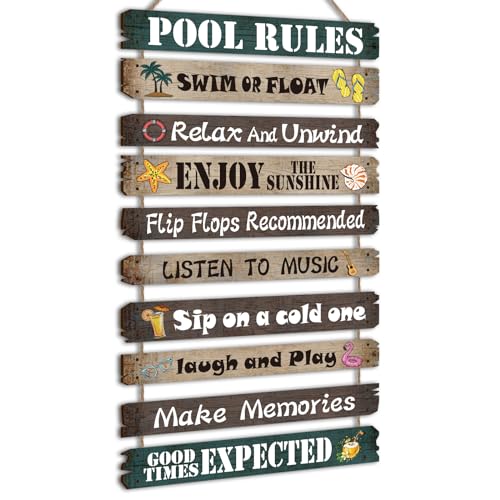 Tatuo Holzschild mit Aufschrift "Pool Rules", lustiges Schild für Badezimmer, dekorative Schilder, Outdoor-Regeln, Wandbad für Pool, Hinterhof, Outdoor-Wandkunst-Zubehör von Tatuo