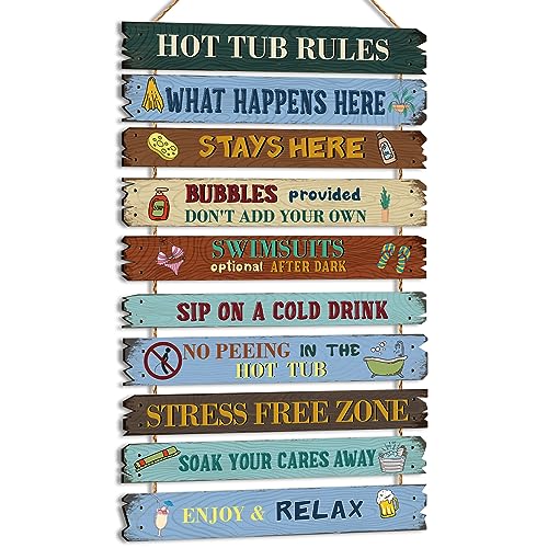 Tatuo Hot Tub Rules Holzschild Lustiges Whirlpool-Regelschild Badezimmer Dekorative Schilder Outdoor Regeln Schild Wand Bad für Pool Hinterhof Outdoor Wandkunst Zubehör (Klassisch) von Tatuo