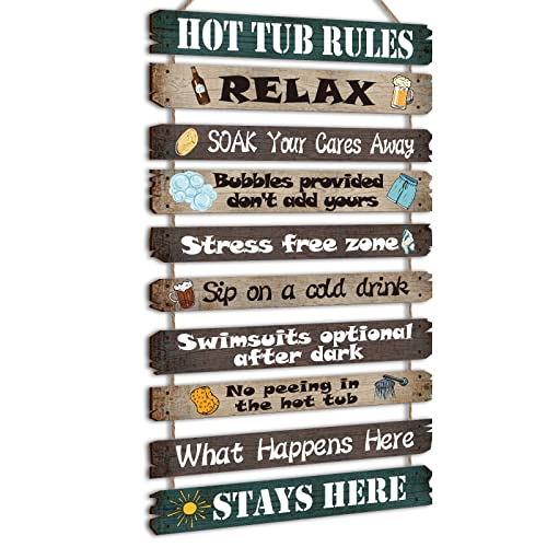 Tatuo Hot Tub Rules Holzschild Lustiges Whirlpool-Regelschild Badezimmer Dekorative Schilder Outdoor Regeln Schild Wand Bad für Pool Hinterhof Outdoor Wandkunst Zubehör (Modern) von Tatuo