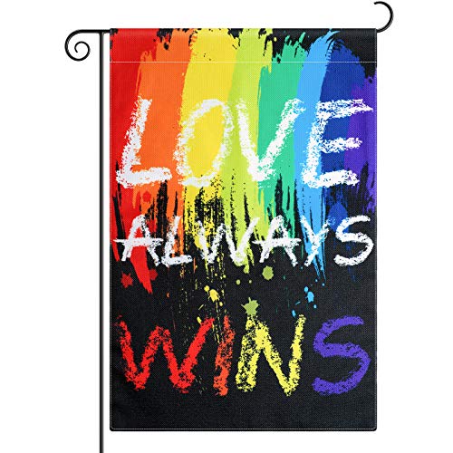 Tatuo Regenbogen Garten Flagge Love Always Wins 12 x 18 Zoll Doppelseitige Stolz Hof Flagge für Outdoor Garten Hof Dekoration von Tatuo