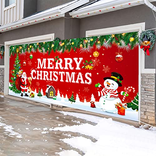 Tatuo Weihnachten Banner Outdoor Groß Garagentor Banner Weihnachtsmann Schneemann Hintergrund Dekoration Merry Christmas Garagentor Weihnachtsbanner für Feiertag 2022 Weihnachtsdeko 6 x 13 Fuß(186) von Tatuo