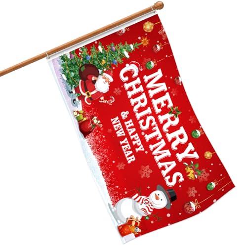 Weihnachten Flagge 3 x 5 Fuß Doppelseitig Merry Christmas and Happy New Year Flagge Groß Stoff Weihnachtsbaum Weihnachtsmann Schneemann Weihnachten Garten Banner für Winter Outdoor Deko von Tatuo