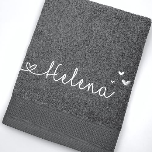 Tatymo Handtuch mit Namen und Herzen Bestickt | personalisiertes Duschtuch | individuelles Saunatuch | mit Herzen | 100% Baumwolle (Anthracite, 50 x 100 cm) von Tatymo