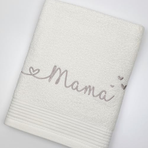 Tatymo Handtuch mit Namen und Herzen Bestickt | personalisiertes Duschtuch | individuelles Saunatuch | mit Herzen | 100% Baumwolle (Creme, 30 x 50 cm) von Tatymo