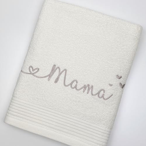 Tatymo Handtuch mit Namen und Herzen Bestickt | personalisiertes Duschtuch | individuelles Saunatuch | mit Herzen | 100% Baumwolle (Creme, 50 x 100 cm) von Tatymo