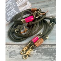 Zugstopp Halsband Und Tauleine Führleine Verstellbar Army Green Messing Pink von NordlichtDogsShop