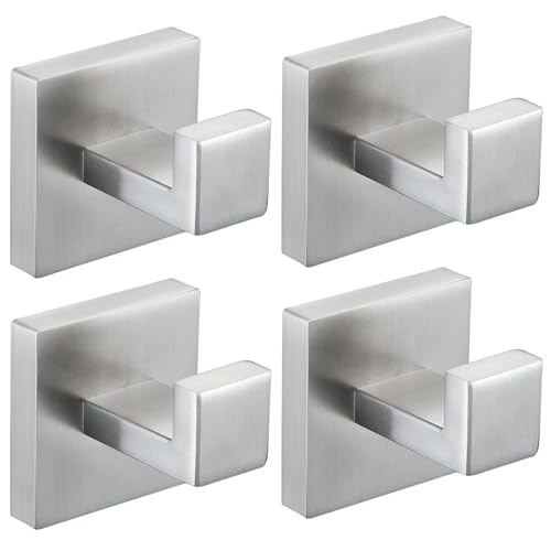 Taucent Handtuchhaken aus gebürstetem Nickel, Handtuchhalter für Badezimmer, Wand, Schlafzimmer, Küche, robuster Edelstahl-Haken für Bademantel, Badetuch, Mantel, Wandhaken (quadratische Basis), 4 von Taucent