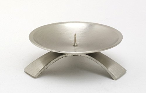 Taufkerzenhalter Dreifuß Silber gebürstet kleinem Dorn Ø 9,5 cm für Taufkerzen von Taufkerzenhalter