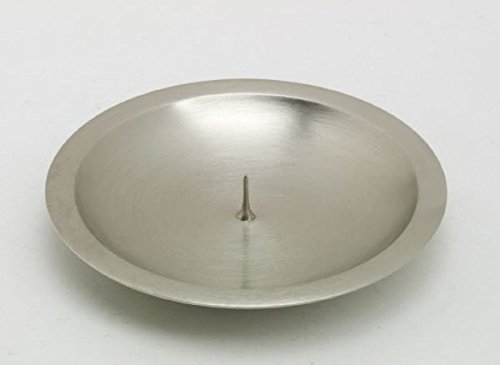 Taufkerzenhalter mit Dorn, Dekoteller Messing matt vernickelt Silber für Taufkerzen Ø 10 cm von Taufkerzenhalter