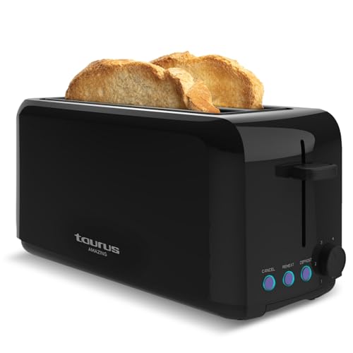 Taurus Toaster | Amazing TO3000 | 1450W | 2 extra lange und extra breite Schlitze | 6 Toaststufen | 3 Zusatzfunktionen | Automatische Zentrierung | Krümelfach | Spülmaschinenfest | Weiss von Taurus