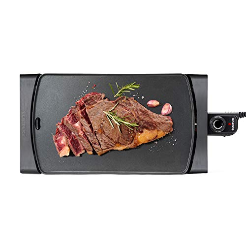 Taurus Asteria - Grill und Bratplatte | 2200W | 28 x 22 cm Grillplatten | Elektrogrill mit Temperaturregelung | 180° Öffnungswinkel | Cool-Touch-Griff | Antihaftbeschichtung | Schwarz/Edelstahl von Taurus