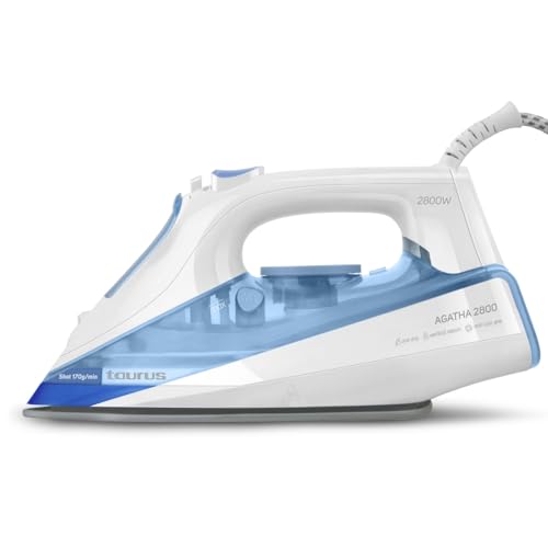 Taurus 918984000 Agatha 2800 2800-Dampfbügeleisen W, Antikalk-und Selbstreinigungssystem, Tropfschutz, Keramik-Bügelsohle, Dampfstoß 170 g/min, Kunststoff, weiß/blau von Taurus