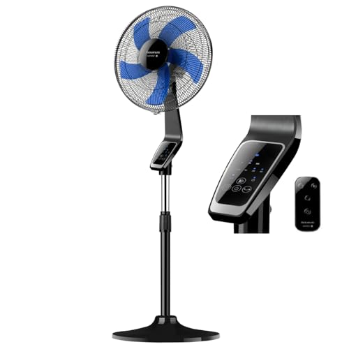 Taurus Boreal 16CR Digitaler Standventilator, Höhe bis 130 cm, 5 Flügel, Durchmesser 40 cm, 3 Geschwindigkeitsstufen, Timer 7,5 h, Oszillation und Neigung, runder Sockel, leise 60 dBA von Taurus