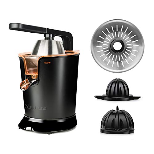Taurus Easy Press 600 - Entsafter mit elektrischem Hebel. 600W. AC Motor. 2 Zapfen für alle Zitrusfrüchte. Edelstahlfilter. Einfache Reinigung Abnehmbar. 650 ml., schwarz von Taurus