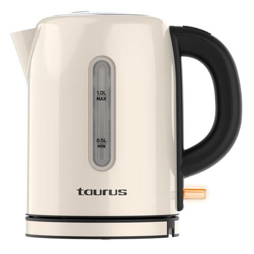 Taurus Elektrischer Wasserkocher Vintage Compact Cream | 2400 W | 1 L | 360° Basis | Automatische Abschaltung | LED | ergonomischer Griff | Wasservisier | Edelstahl | Tassenmesser | Creme von Taurus