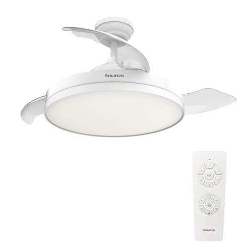 Taurus Fresko Hide&Go Deckenventilator mit Licht, 3 Flügel, ultra-leise, Timer 8 Stunden, 6 Geschwindigkeitsstufen, Fernbedienung, programmierbar, Weiß von Taurus