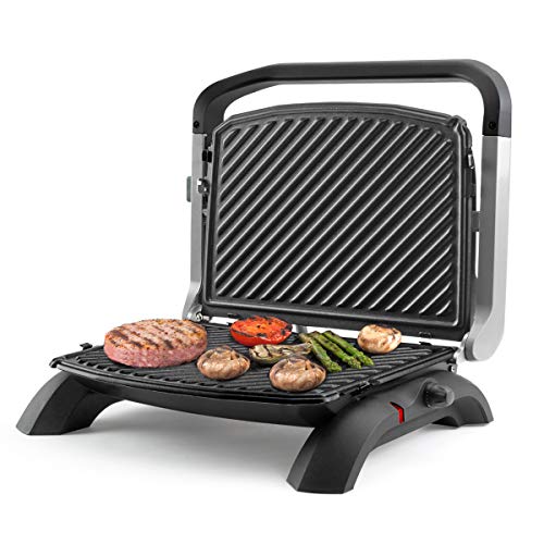 Taurus Grill&Co Plus Elektrogrill + Grillplatte mit Temperaturregler, 180° Öffnung, abnehmbare Antihaftplatten PFOA-frei, selbstregulierende obere Platte, schwarz von Taurus