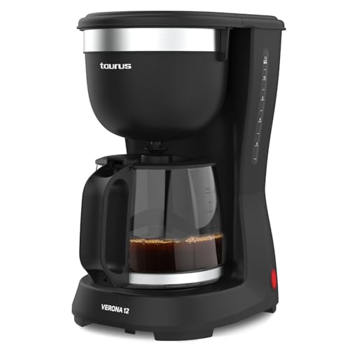 Taurus - Kaffeemaschine Verona 12 | 680 W | 1250 ml | Intense Flavour Tech | Heizplatte | Waschbarer Permanentfilter | tropffreie Glaskanne | kompaktes matt-schwarzes Design | BPA-frei von Taurus