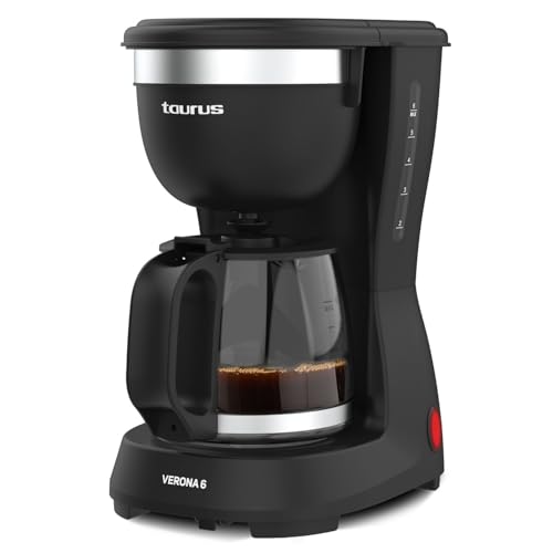 Taurus - Kaffeemaschine Verona 6 | 600 W | 600 ml | Intense Flavour Tech | Heizplatte | Waschbarer Dauerfilter | tropffreie Glaskanne | kompaktes matt-schwarzes Design | BPA-frei von Taurus