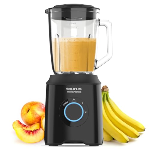 Taurus - Batidora de Vaso Prior Glass 1500W | 2 Velocidades + TURBO | Cuchillas 4 Filos Extraíbles | 2 Velocidades + TURBO | Diseño Negro Elegante | Seguridad Antideslizante | BPA Free von Taurus