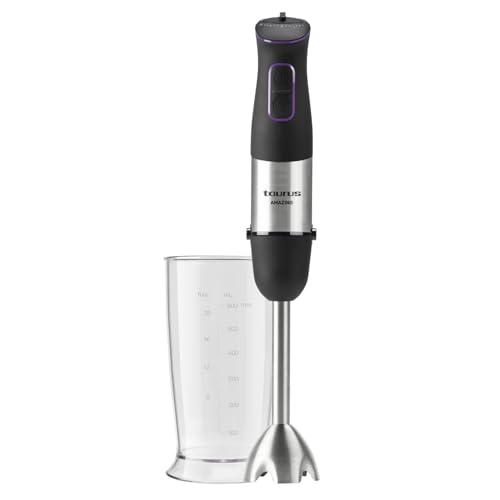 Taurus Stabmixer 1000W | 20 Geschwindigkeitsstufen | Turbo-Funktion | 4 Edelstahlklingen | ergonomisches Soft-Touch-Design | Spritzschutz | Zubehör | Edelstahl | elektrisch |Kunststoff, silber/schwarz von Taurus