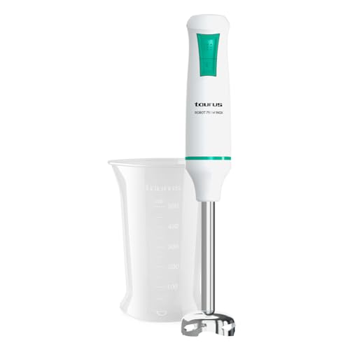 Taurus Stabmixer Roboter 750 Edelstahl | 750 W | 2 Geschwindigkeiten + Turbo | Klingen und Stab aus Edelstahl | kompakt und ergonomisch | einfache Montage | Spritzschutzhaube | BPA-frei | Zubehör von Taurus