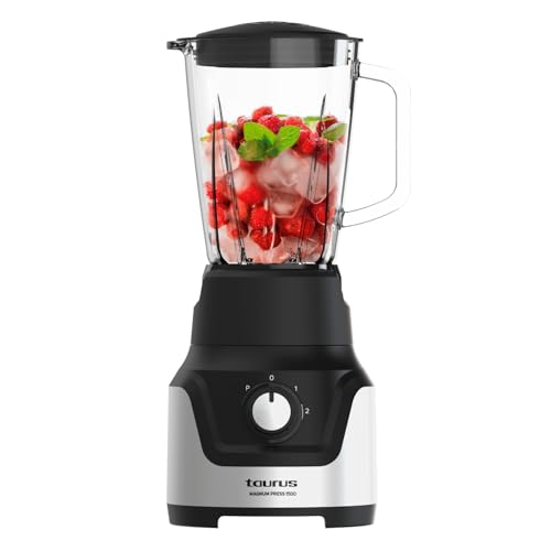 Taurus Standmixer Magnum Press 1500 | Glaskanne 1,5 l | 1500 W | 2 Geschwindigkeitsstufen + Turbo | 4 Klingen aus Edelstahl | Eiszerkleinerer | Verriegelungssystem von Taurus